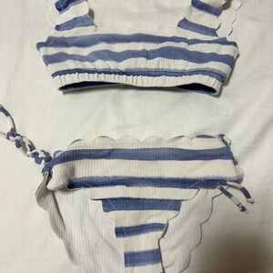 Marysia Striped Blue & White Scalloped Bikini Set girl size 4